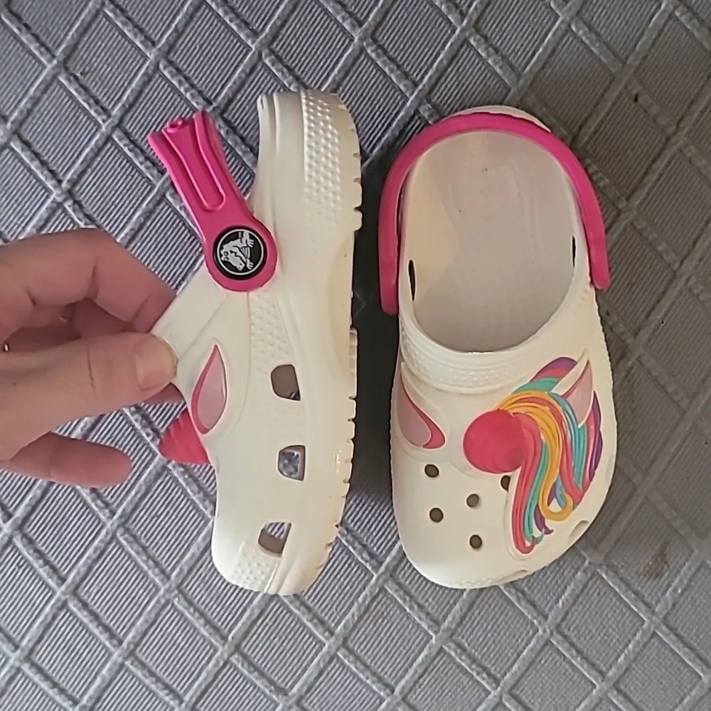 Crocs Kids Unicorn Clogs Sandals - Pink & White Size 7c Firm